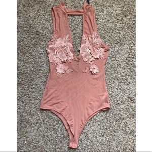 floral rosegold mesh see-through festival bodysuit